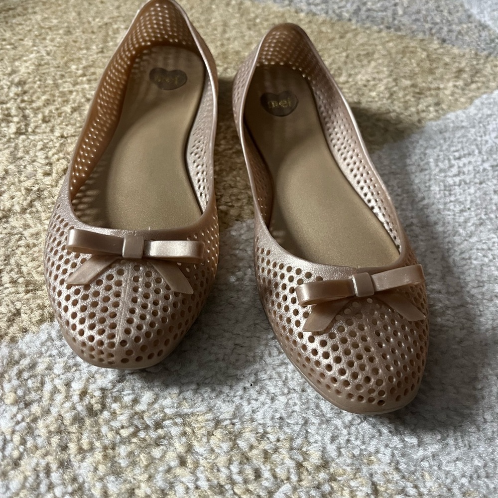 Melissa Beige Perforated Jelly Flats with Bow